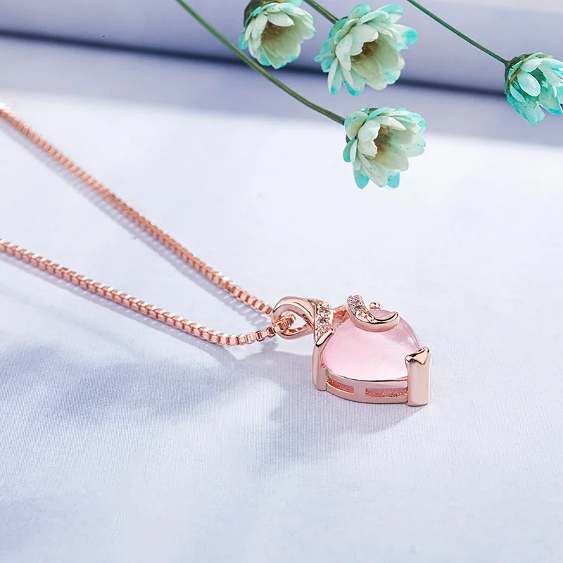 Bague Ringen темперамент в форме сердца драгоценный камень кулон серебро 925 ювелирные изделия Росс кварц ожерелье для женщин розовое золото цвет Свадьба