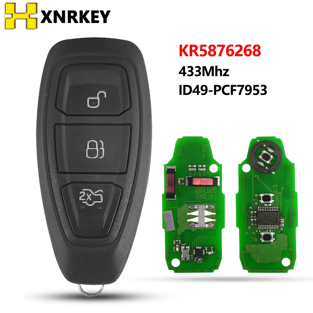 

XNRKEY 3 Buttons 433Mhz ID49Chip Remote Smart Key Fob For Ford Escape Focus Fiesta Mondeo B-Max C-Max Kuga KR5876268 ​