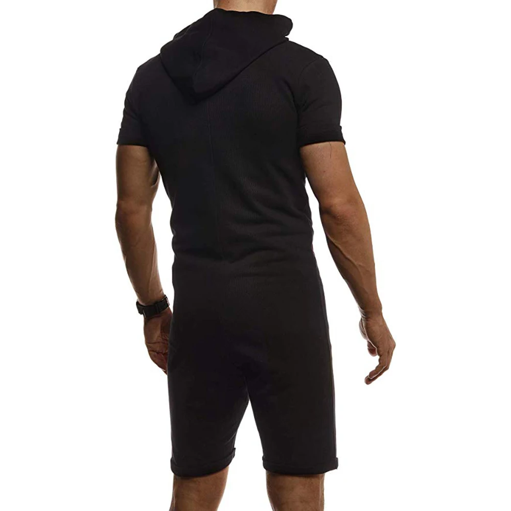Reviews Summer Men Overalls Jumpsuits Patchwork 2020 Mens Sportswear Casual Hooded Tracksuit with Pockets Short Overalls Pantalon Hombre