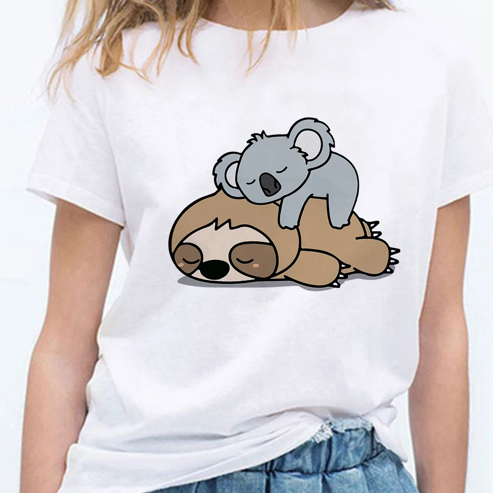 

Koala And Sloth Women's T-shirts Best Friends Short Sleeve Top Plus Size Harajuku Europe America Streetwear Casual Woman Tees