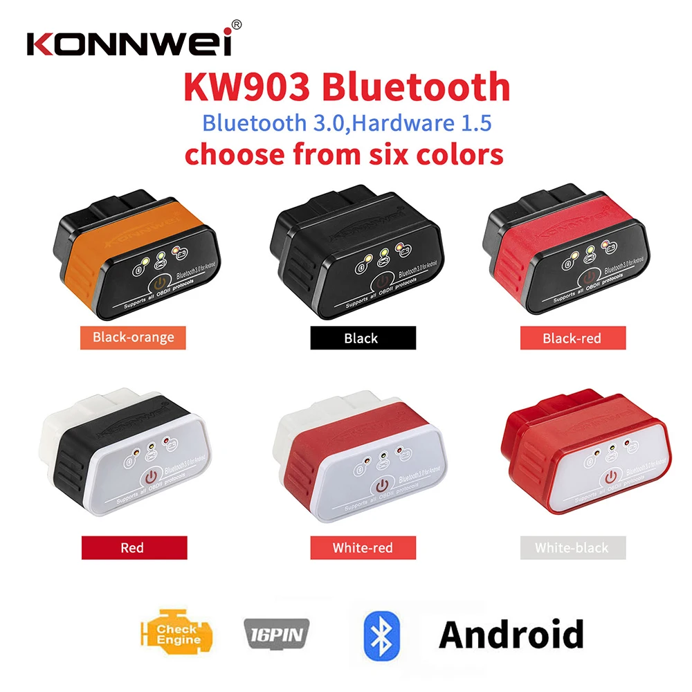 KONNWEI KW903 ELM327 Bluetooth 3 0 ODB II автомобильный диагностический сканер автоматический
