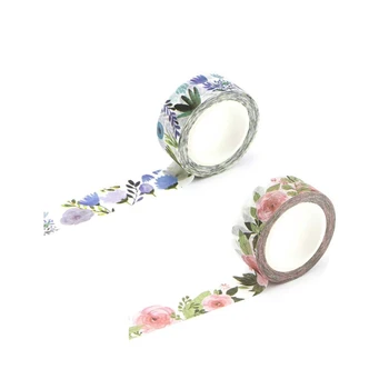 

1.5Cm Wide Luxuriant Flowers Washi Tape Adhesive Tape Diy Scrapbooking Sticker Label Masking Tape Dai Purple & Summer Melon(2 Pc