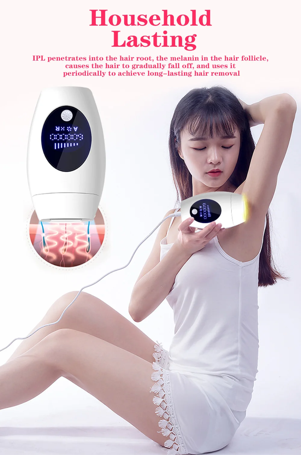 LCD Laser Hair Removal Skin Acne Household Full Body Facial Leg