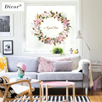 

DICOR DIY Beautiful Wreath Glass Film Window Sticker Transparent Opaque for Living Room Glass Door No Glue Wedding Decor Poster