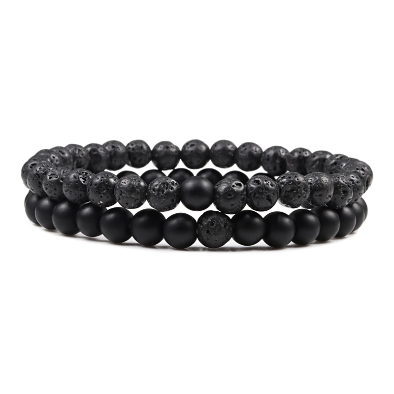 Black Lava Set Горячая 2 шт./компл. тигровый глаз Черная Лава со вставками из натурального камня браслеты пары расстояние браслет энергия эластичная веревка Малахит ювелирные изделия - Окраска металла: Black Lava Set
