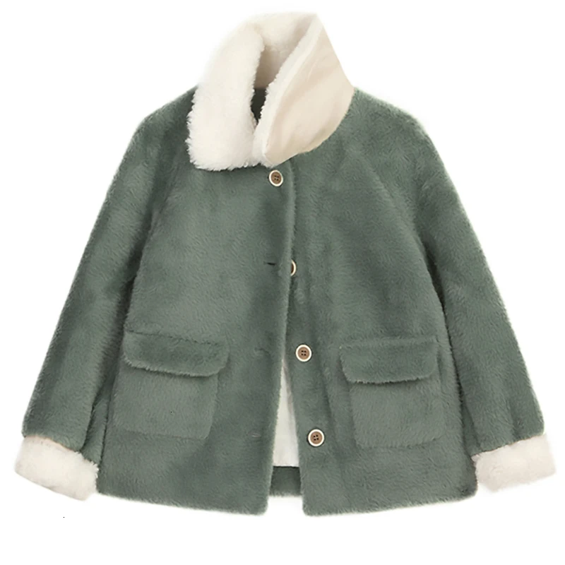 green gray Свободный крой, короткая теплая куртка с разрезом, новинка, с отворотом, длинный рукав, Женское пальто, мода, Осень-зима, AS061 - Цвет: green gray
