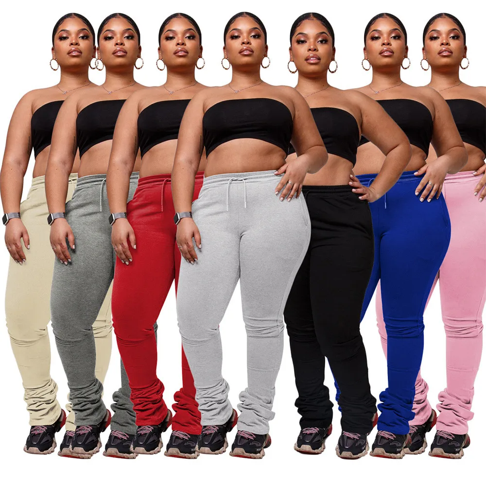 

Oversized Stacked Sweatpants For Ladies Solid Color Drawstring Pants Women High Waist Casual Sports Trouser