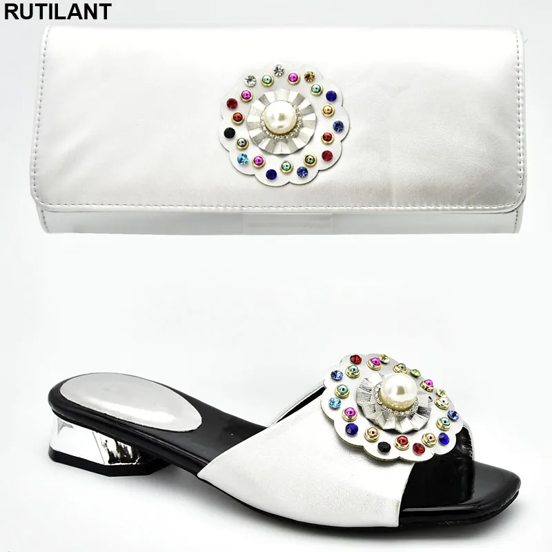 New Arrival Rhinestone Women Wedding Shoes and Bag Set Decorated with Rhinestone Women Party Shoes and Bags To Match Set Italy