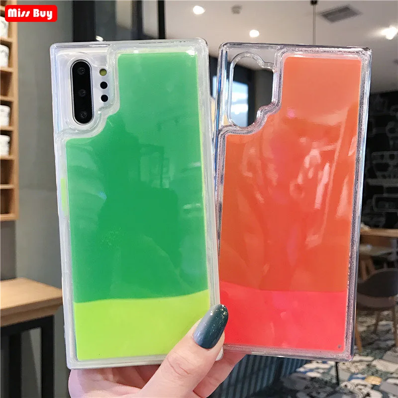 

Luminous Neon Sand Case For Samsung galaxy Note 10 Plus Note 9 Note 8 S10 Lite S8 S9 Plus Silicone Case Noctilucent Liquid Cover