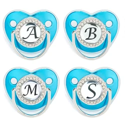 Sucette bleue de luxe en Silicone sans BPA pour bébé, nom Initial lettre anneau de dentition nouveau né factice mamelon infantile, cadeaux de réception cadeau 