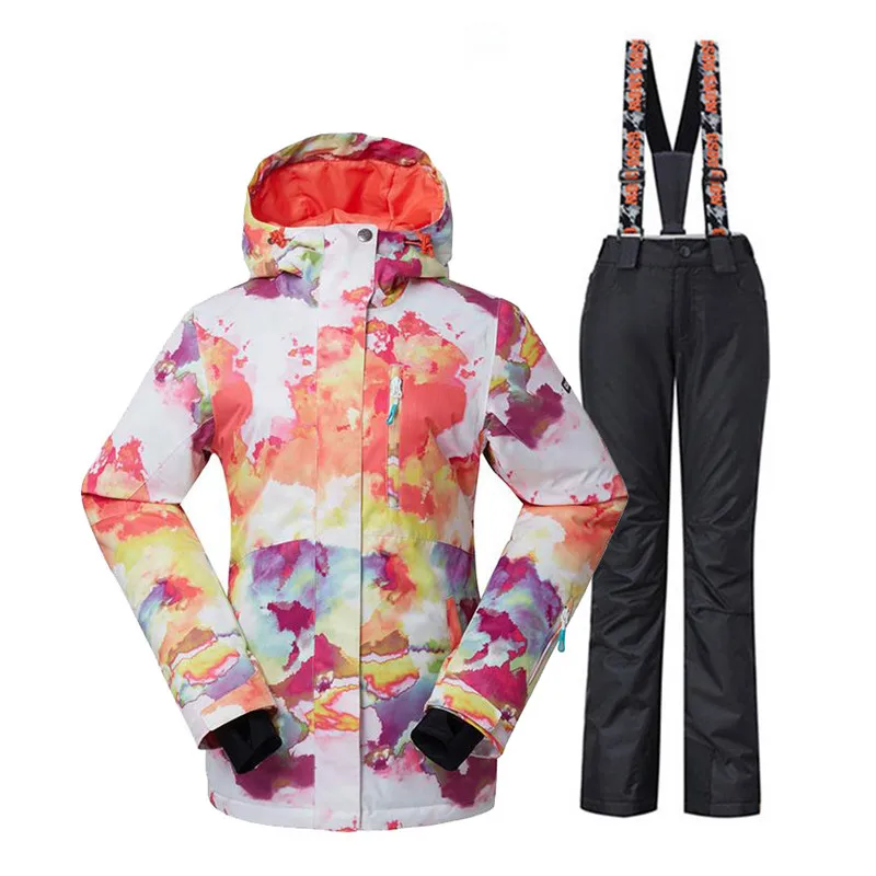 Fashion Womens Snow Suit Sets 10K waterproof windproof skiing Clothing snowboarding Wear Winter Snow jacket and ski pants Female