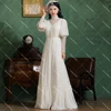 Victorian High Neck Chiffon A Line Bridal Gown Pearl Customized Long Lantern Sleeve Lace Plus Size Pleats Muslim Wedding Dress 2
