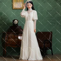 Victorian High Neck Chiffon A Line Bridal Gown Pearl Customized Long Lantern Sleeve Lace Plus Size Pleats Muslim Wedding Dress 2