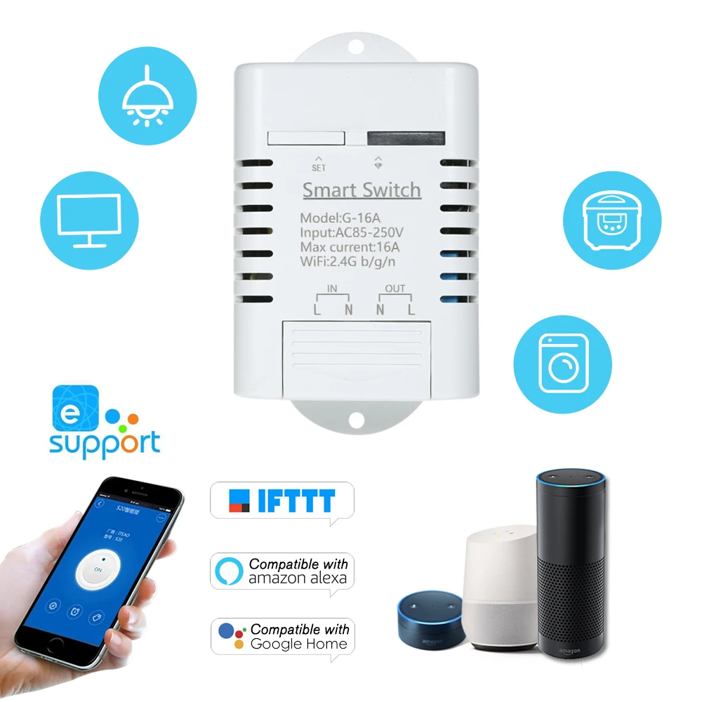 eWeLink Smart Wifi Switch 16A/3500W Wireless Remote Switch Timer for Android/IOS APP Control for Smart Home Automation Module