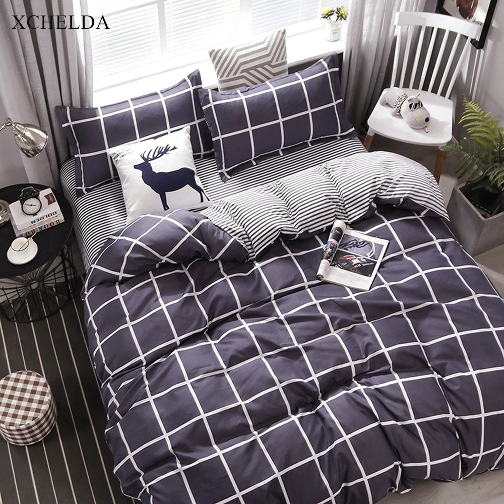 

Plaid Bedding Set Double Queen King Size Comforter Duvet Cover Bed Sheet set Nordic Black Cotton Adult linens Home Textile
