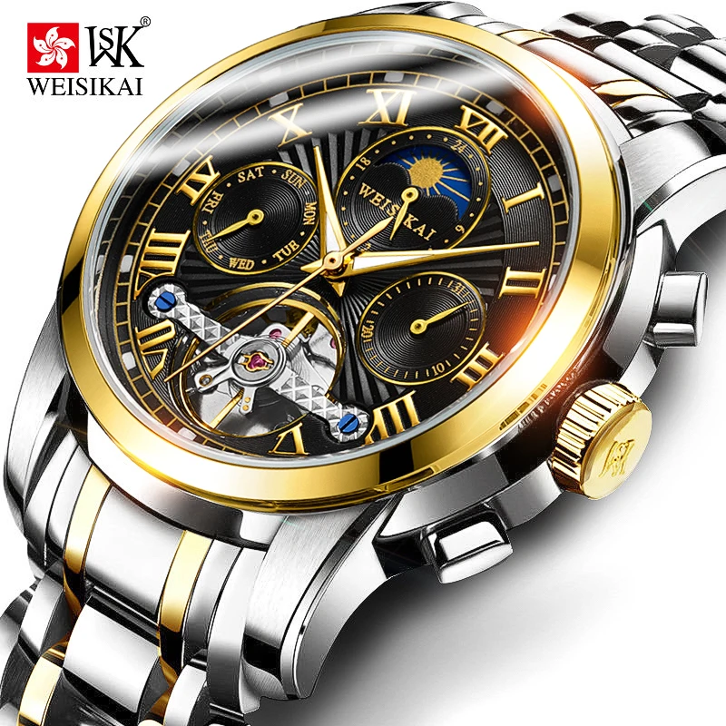 

Automatic mechanical watch men watches fashion top luxury brand skeleton tourbillon moon phase mens wrist watch parnis winner