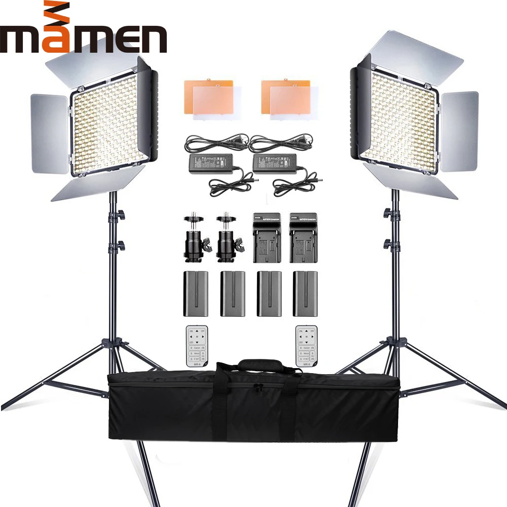 

MAMEN 2Pcs LED Video Light Studio Photography Lighting Photo Led Panel Lamp On Camera With Tripod 5600k CRI 95 NP-F550 Battery