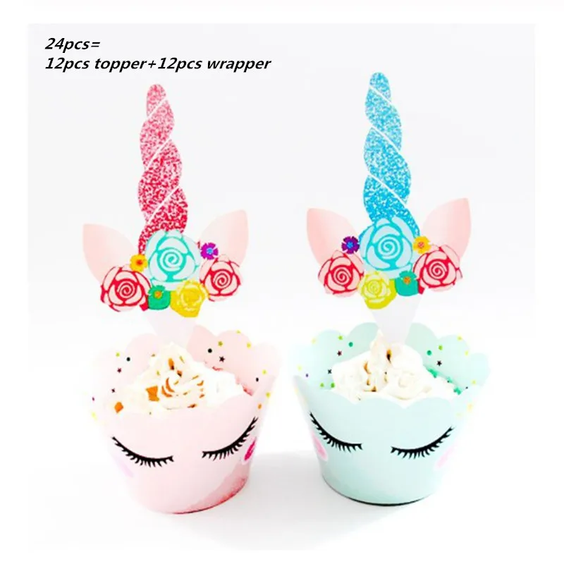 24pcs wrapper 32 дюйма Радуга шара с цифрой Фольга воздушных шаров в форме единорога День рождения Шелковый бант девочка с днем рождения День рождения обруч-украшение для волос в виде короны - Цвет: 24pcs wrapper