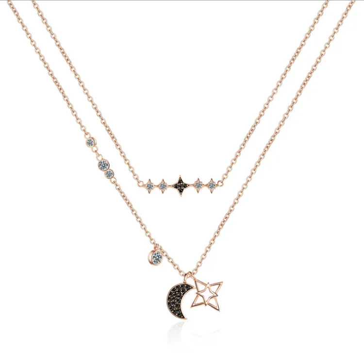 

New Style Necklace Women's Korean-style Moon And Stars Set Necklace Moon And Stars-in-Women's Clavicle Necklace Pendant Set Whol