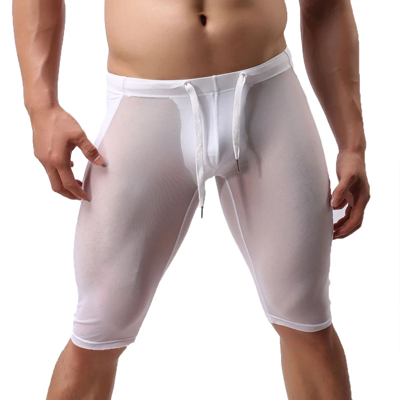 

Mens Mesh Breathable Sports Fitness Boxershorts Sexy Transparent Long Boxer Shorts Gay Panties Calzoncillos Hombre Underwear