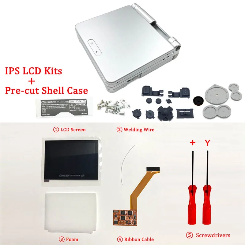 Ips V2 комплекты ЖК-экранов с оболочкой чехол для GBA SP ips lcd подсветка экрана с предварительно вырезанной оболочкой для GBASP консольный корпус с кнопками - Цвет: Silver