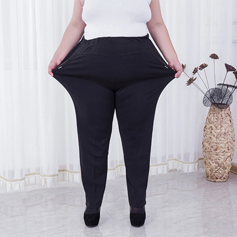 Капри, женские штаны, большие размеры 2XL-7XL, черные шаровары, прямые штаны с высокой талией, узкие рабочие брюки для женщин среднего возраста J556