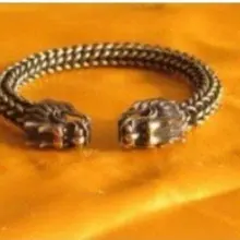 Редкий изысканный Азиатский Тибетский Серебряный Браслет-манжета 2 Дракон Быстрая