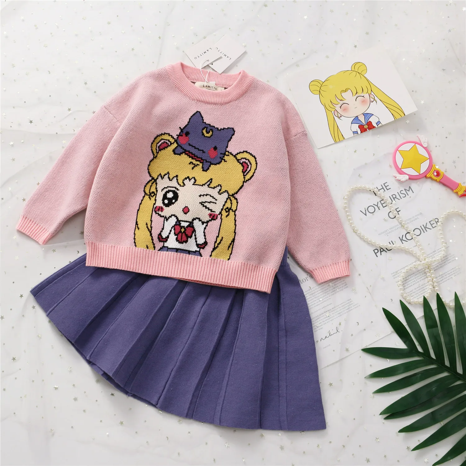 Tonytaobaby/осень-зима; Новинка; детский розовый вязаный свитер; костюм эксклюзивная одежда для детей; гофрированные наряды для девушек