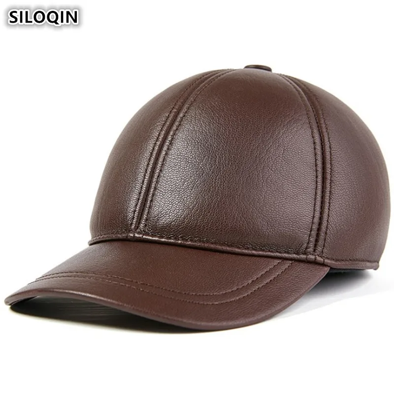 Snapback Кепка SILOQIN мужская шляпа из натуральной кожи осень зима теплая Бейсболка s Наушники из овчины Регулируемая Размер Мужская шляпа