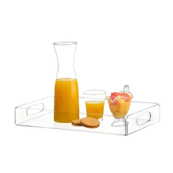 

MultifunctionaL Acrylic Tray Tea Coffee Table Tray Breakfast Tray Clear Acrylic Serving Tray with Handles