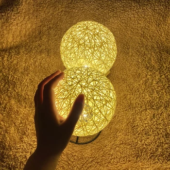 

Iron Base LED Rattan Ball Light USB Powered Bedroom Nordic Vintage Night Lamp Sleeping Light Bedroom Bedside Table Lamp
