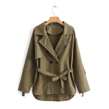 

Spring Lace Up Trench Coat Women Army Green Long Sleeve Overcoat Women's Windbreaker High Quality Streetwear Tops with Buttons