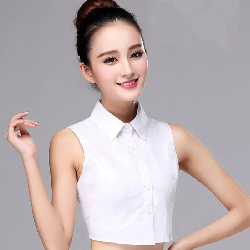

Womens Peter Pan False Collar Fake Half Shirt Blouse Ladies lace Lumbar top-White pointed collar