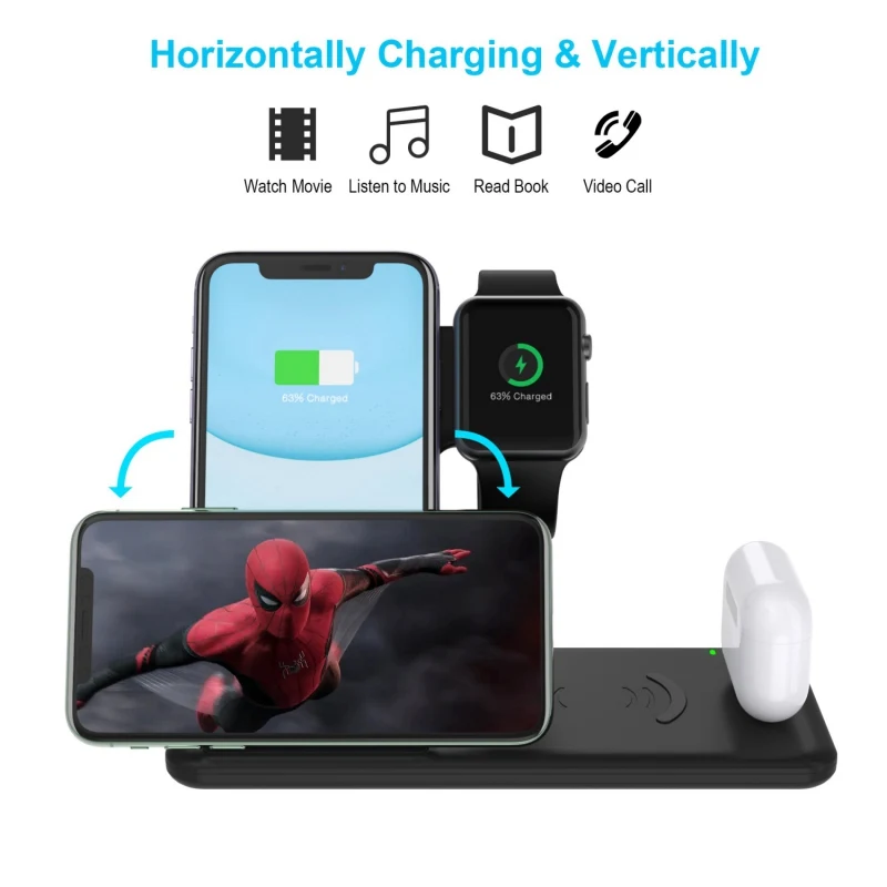 

15W Qi Fast Wireless Charger Stand 4 In 1 Wireless Charger, Wireless Charging Station