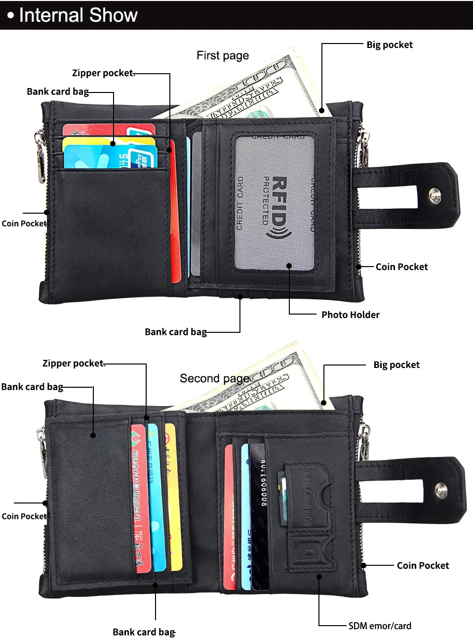 Кожаный мужской кошелек Противоугонная щетка RFID Полный бумажник из кожи лошадь кожаный Повседневный Кошелек