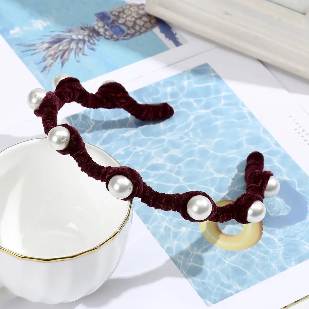 B AWAYTR Velvet Pearl Headband Vintage Bohemian Hairband Elastic Hair Bezel Girls Hair Accessories for Women Hair Hoop headdress - Цвет: B