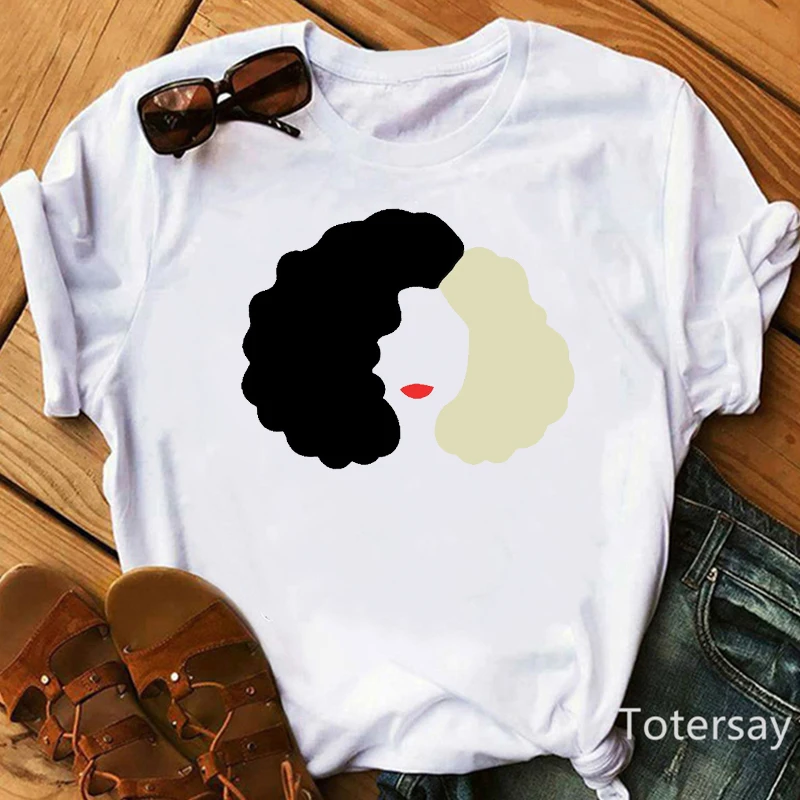 Women T Shirts Cruella De Vil Dogs Graphic T-shirt Female Clothes  Funny Cartoon T shirt Summer Tops Casual Oversized