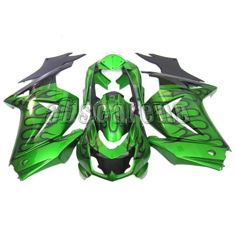 ABS Пластик полный комплект обтекателя Для Kawasaki EX250R ниндзя 250 2008 2009 2010 2011 2012 мотоциклетный кузов зеленый с черным пламенем