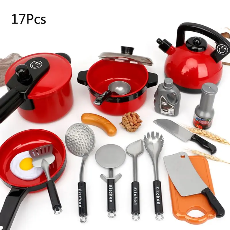 

1Set Kitchen Utensils Tools Cooking Pots Pans Food Dishes Cookware Toy for Kids Children Play House Pretend Toys-random color