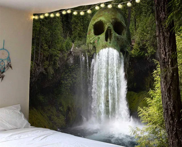 Beautiful Cave Waterfall Print Tapestry