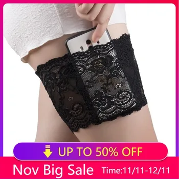 

1pc Thigh Bands Black Summer Sexy Lace Flower Women Anti-skid Sock Thigh Garters Leg Warmers Leg Cuffs Phone Pocket Dijenband
