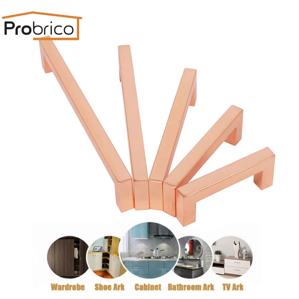 

Probrico Champagne Golden Furniture Handles Modern Cabinet Wardrobe Pulls Kitchen Cupboard door handles Rose Gold Drawer Knobs