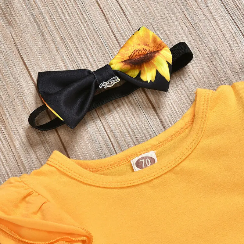 Милые комплекты одежды для новорожденных и маленьких девочек наряды на Хэллоуин комбинезон с длинными рукавами и принтом подсолнуха+ платье-пачка, комплект из 2 предметов