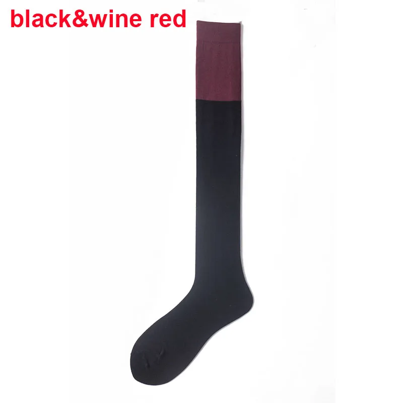 Женские носки, модные чулки в стиле пэчворк, повседневные Хлопковые гольфы выше колена, хлопковые высокие носки для девочек, женские длинные гольфы - Цвет: black.wine red