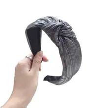 1 шт. женский винтажный сплошной цвет широкий обруч для волос металлический блеск твист бант повязка на голову Новинка