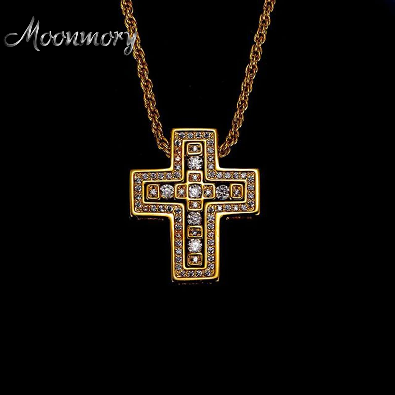 

Moonmory Real 100% 925 Sterling Silver Double Cross Pendant Necklace With Full Stone For Men Gold Cross Pendant Necklace Jewelry
