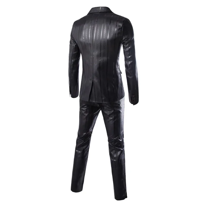 Men's new Europe and the United States a button suit suit men tide slim coat vertical stripes small suit two-piece mens tuxedo