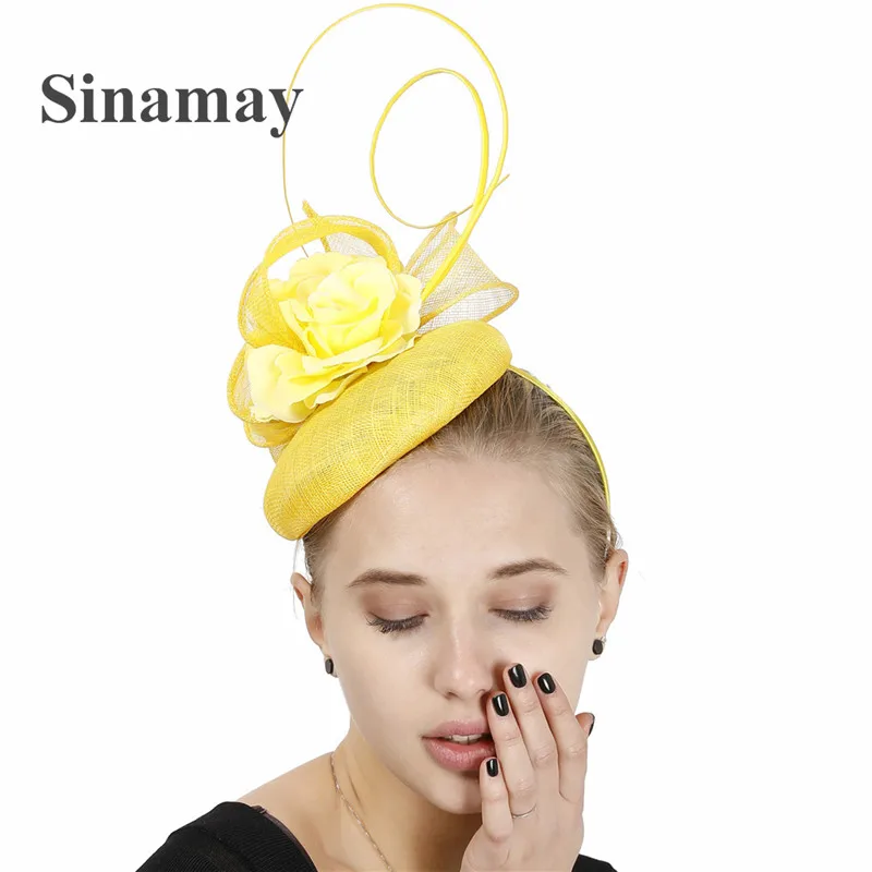 Schöne Qualität 4-lagige Sinamay Hochzeit Fascinator Hut für Hochzeit elegante Frauen Mode Kopf bedeckung Party Abendessen Chapeau Haars pange – Detail 3