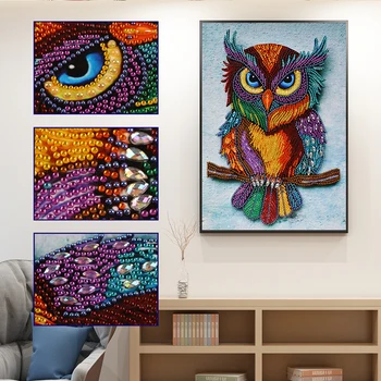 

Special Shape Diamond Painting Cartoon Owl on Tree Diamond Embroidery Animal Rhinestones Pictures Mosaic Partial Diamonds Art