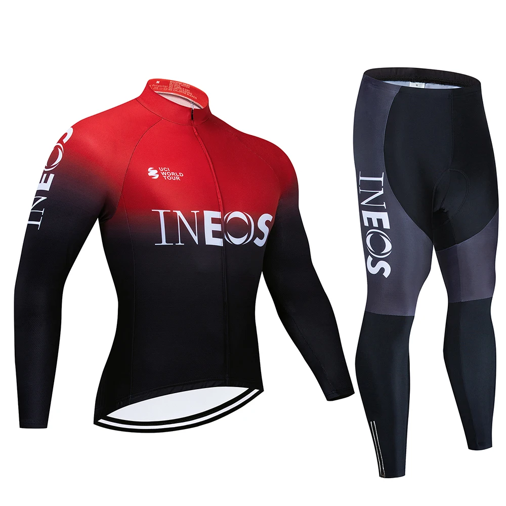 Команда INEOS с длинным рукавом Велоспорт Джерси набор весна осень Ropa Ciclismo дышащий гоночный велосипед одежда MTB велосипед гелевая Подушка 19d - Цвет: Cycling suit